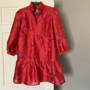 Tuckernuck Red pink floral brocade Fil Coupe Palmerston Dress size M